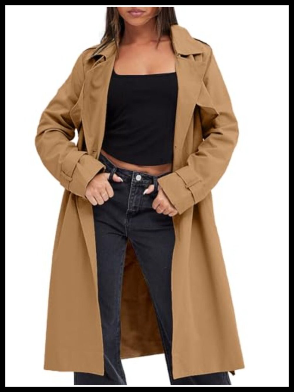 Women's Double Breasted Trench Coat Long Belted Overcoat